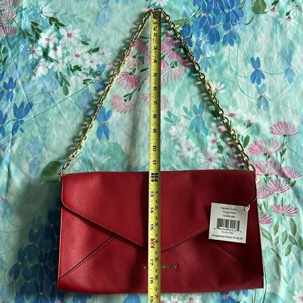Vera Bradley Harper Leather Envelope Shoulder ClutchTango Red